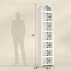 uposoja 76" tall narrow arched bookcase,7-teir mid-century modern shown in use