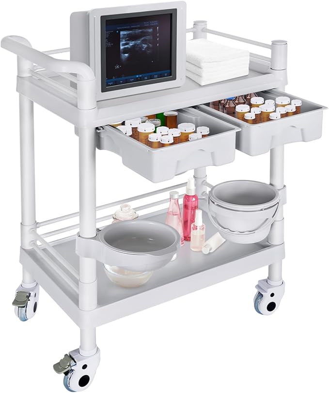 Medical Mobile Trolley Cart 2-Shelf 220 LBS Max Load Rolling Utility Cart Heavy by Enocreay