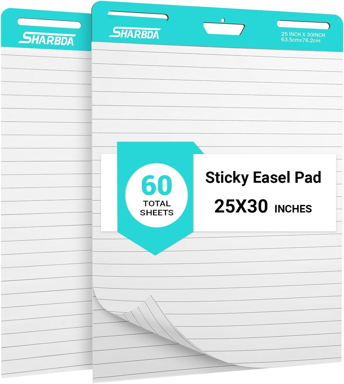 SHARBDA Lined Sticky Easel Pad, 25 in x 30 in, Flip Chart Paper, Sticky Chart