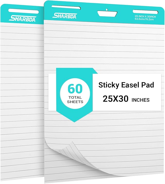 SHARBDA Lined Sticky Easel Pad, 25 in x 30 in, Flip Chart Paper, Sticky Chart by SHARBDA