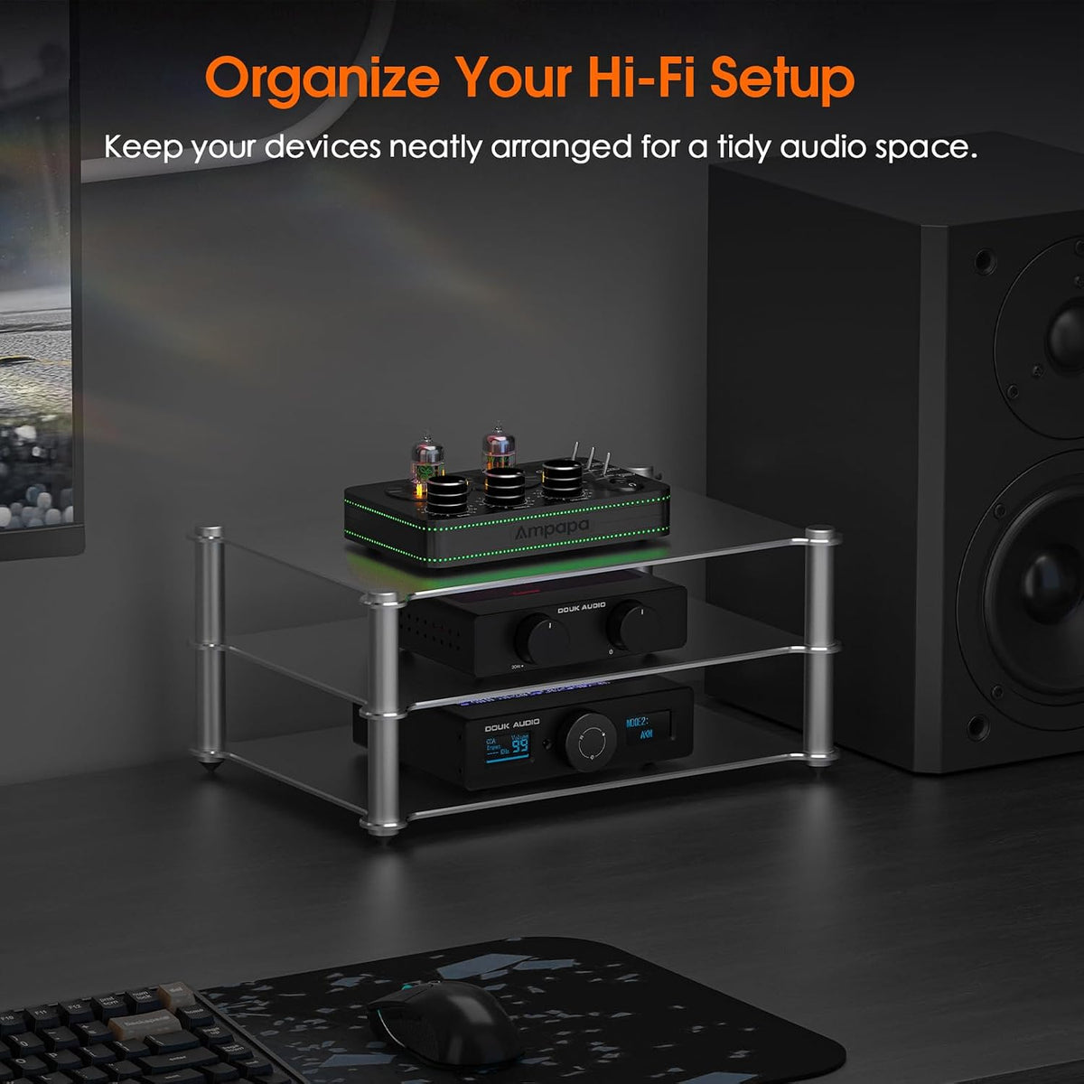 DoukAudio Aluminum Audio Rack Stand: Multi Layer Desktop HiFi Shelf for Ampli...