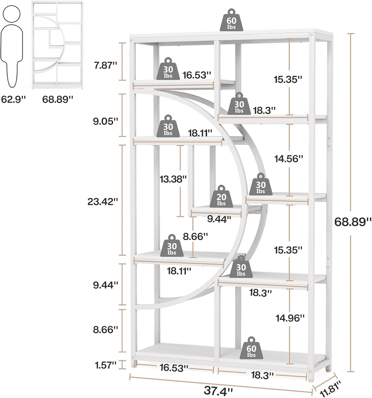 Tribesigns Bookshelf Industrial Etagere Bookcase (White, 2 Pack)