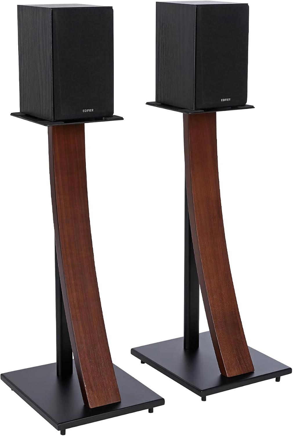 EXIMUS One Pair Fixed Height Universal Speaker Floor Stands with Real Wood - ...
