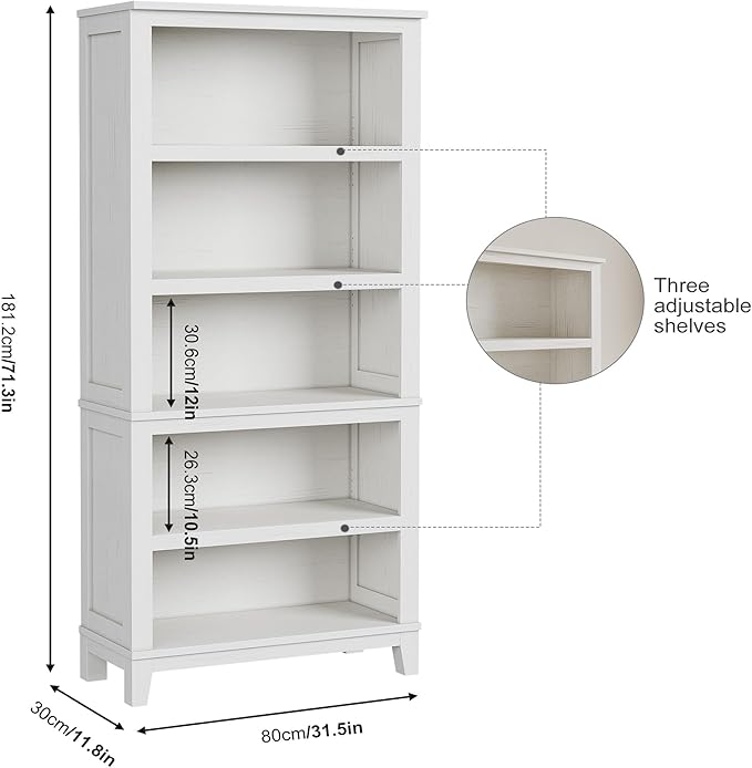 IDEALHOUSE 71" Farmhouse Bookshelf w/Adjustable Shelves & 31.5 in Whidth - Image 2