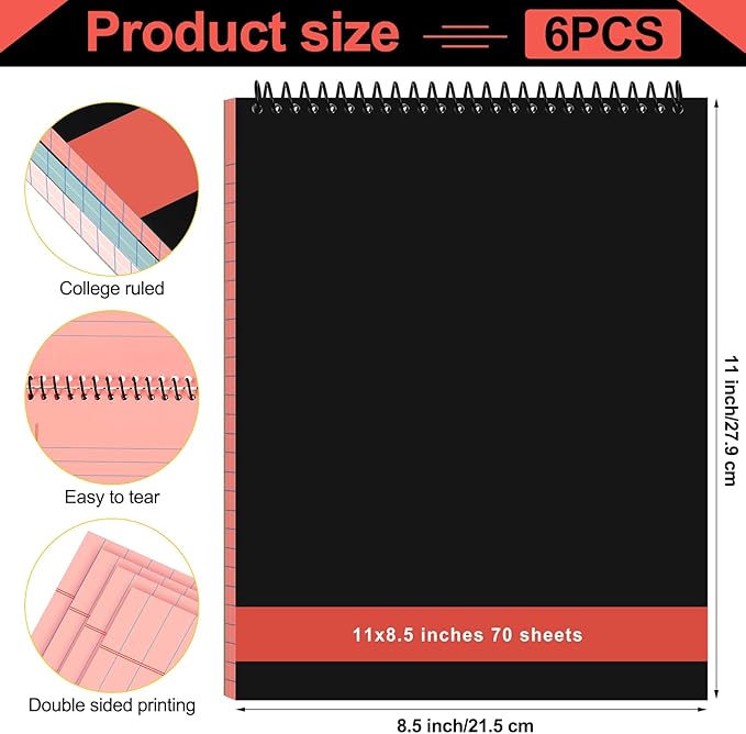 Resurhang 6 Pcs Legal Pad Top Spiral Bound Notebook 70 Sheets Double Sided - Image 6