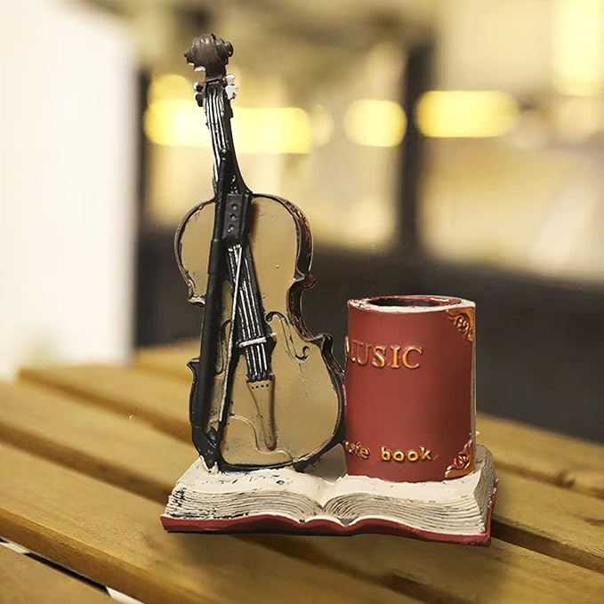 Jaugufiy Resin Violin Sculpture Pen Holder Pencil Holder Pen Organizer Cosmetic - Image 8