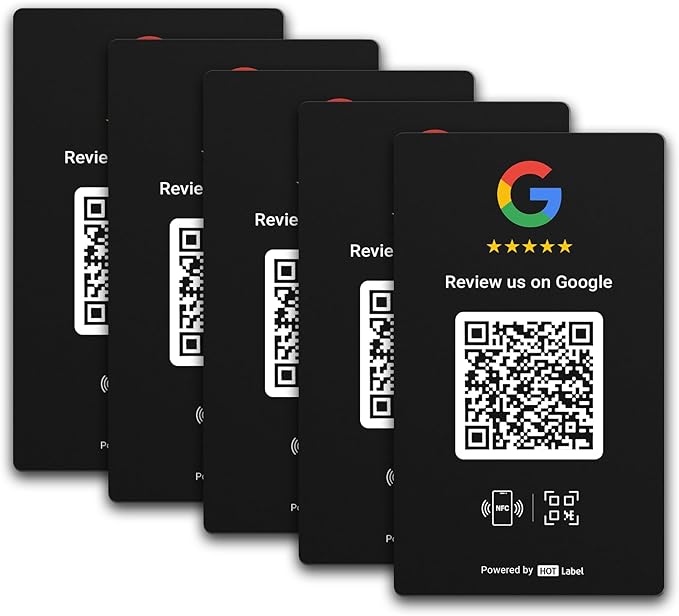 HotLabel Review Card 5-Pack + For Boosting Business Reviews + Black + NFC Tap & by Hotlabel