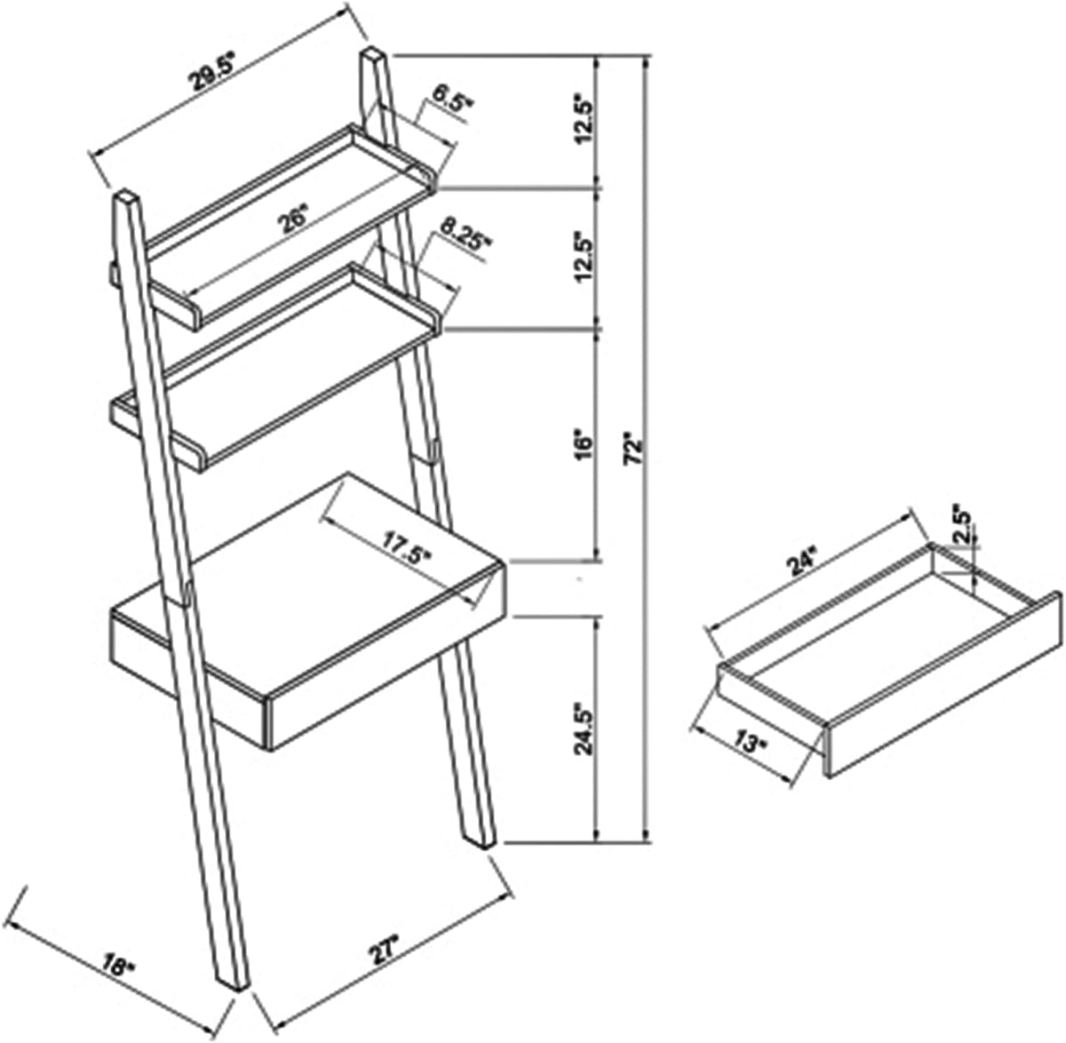 Home Office Desk with Ladder Shelf & Drawer, Computer Writing Desk with S...