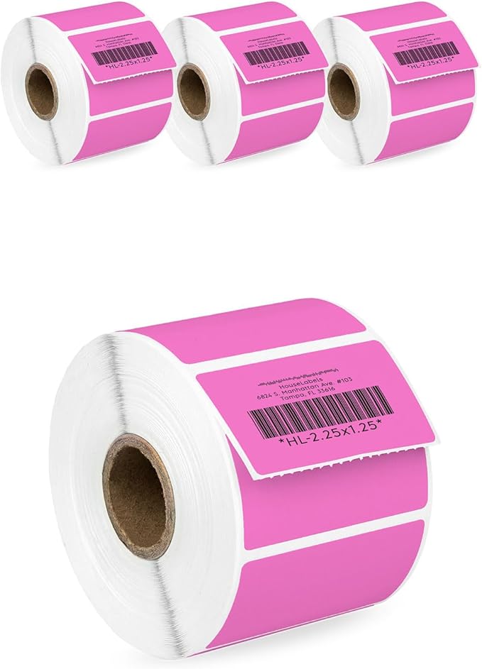 HOUSELABELS 2.25" x 1.25" Pink Address Labels on 1" Core Compatible by HouseLabels