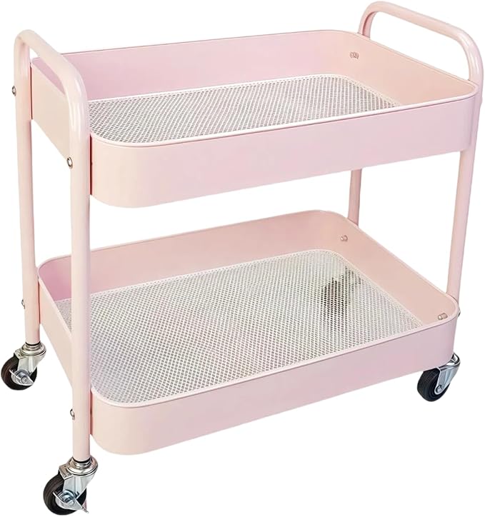 LIWNYRK 2 Tier Pink Rolling Cart by LIWNYRK