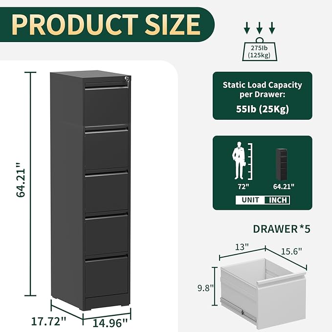 Yukimo 5 Drawer File Cabinet - Image 3