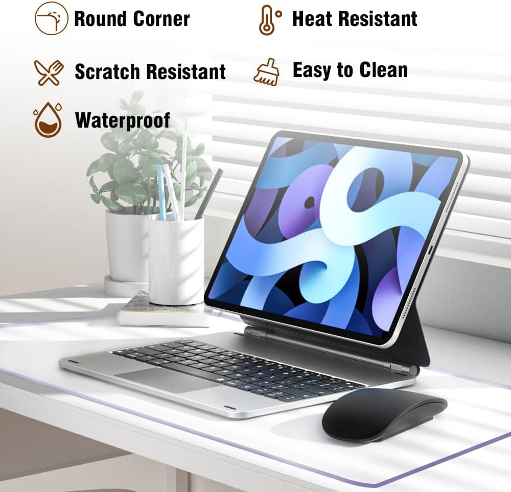 Clear PVC Desk Pad Crystal Rectangle 36x60 inch Waterproof Wipeable Writing D...
