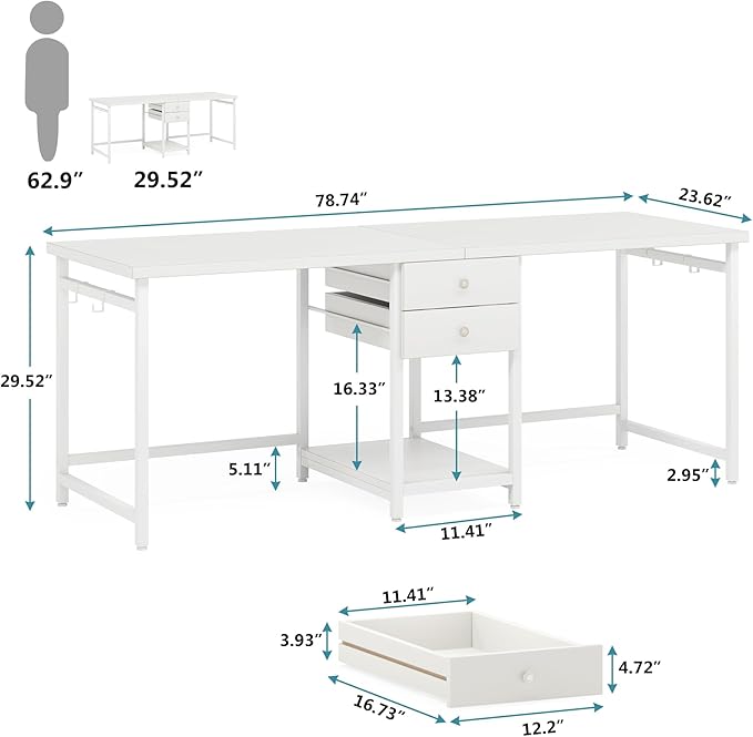 Tribesigns 79 Inch Extra Long Double Desk - Image 2