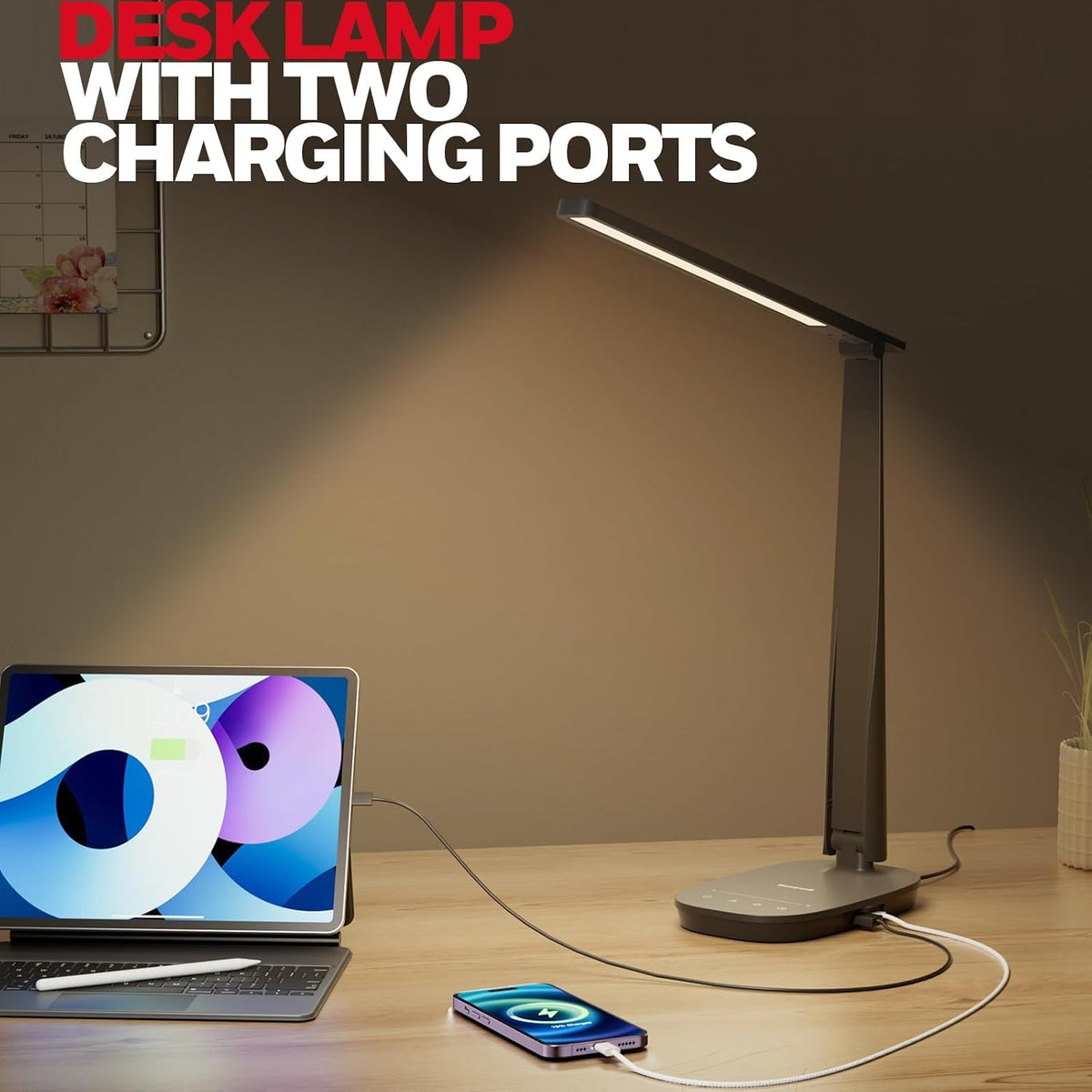 honeywell hwt-h2 led desk lamp, eye-caring full spectrum, side view