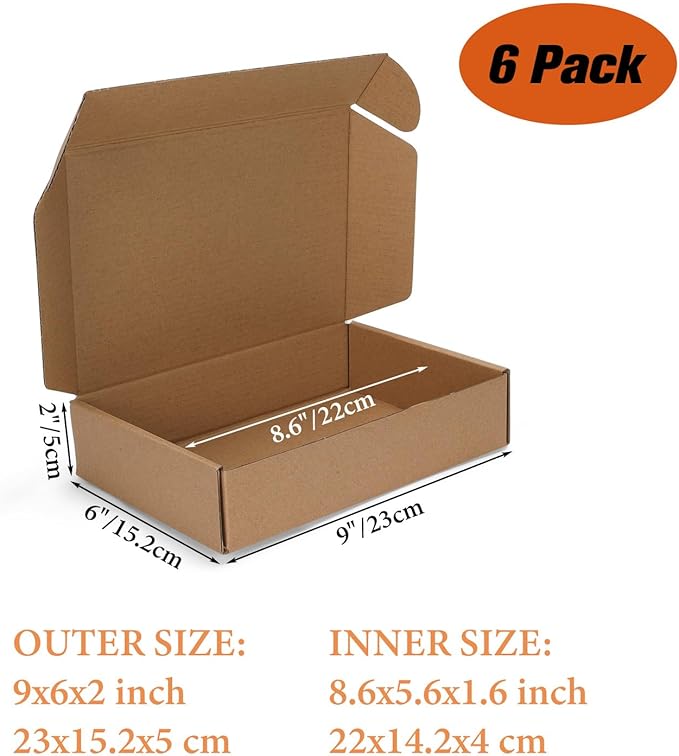 PHAREGE 9x6x2 inch Shipping Boxes 6 Pack Brown, Tab Lock Tuck Top Mailer Boxes - Image 2