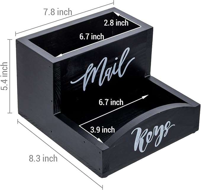 MyGift Urban Modern Mail Holder and Key Organizer Tray in Black Stained Solid - Image 5
