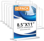 12 Pack Acrylic Sign Holder 8.5 x 11, Double-Sided Clear Sign Holder Plastic by DECOHOBO