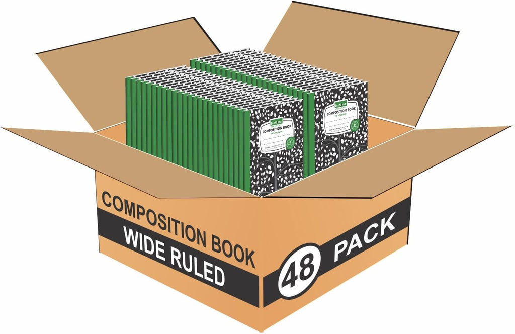 ECONAMA Composition Notebooks Pack of 48 Wide Ruled 200 Pages 9.75"x7.5" Black