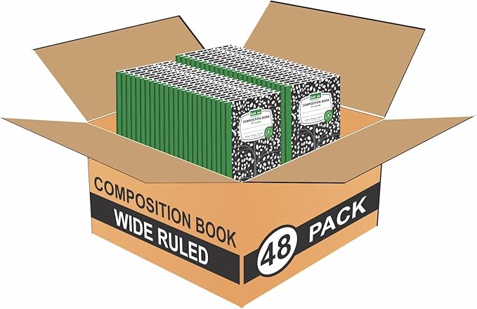 ECONAMA Composition Notebooks Pack of 48 Wide Ruled 200 Pages 9.75"x7.5" Black by Econama