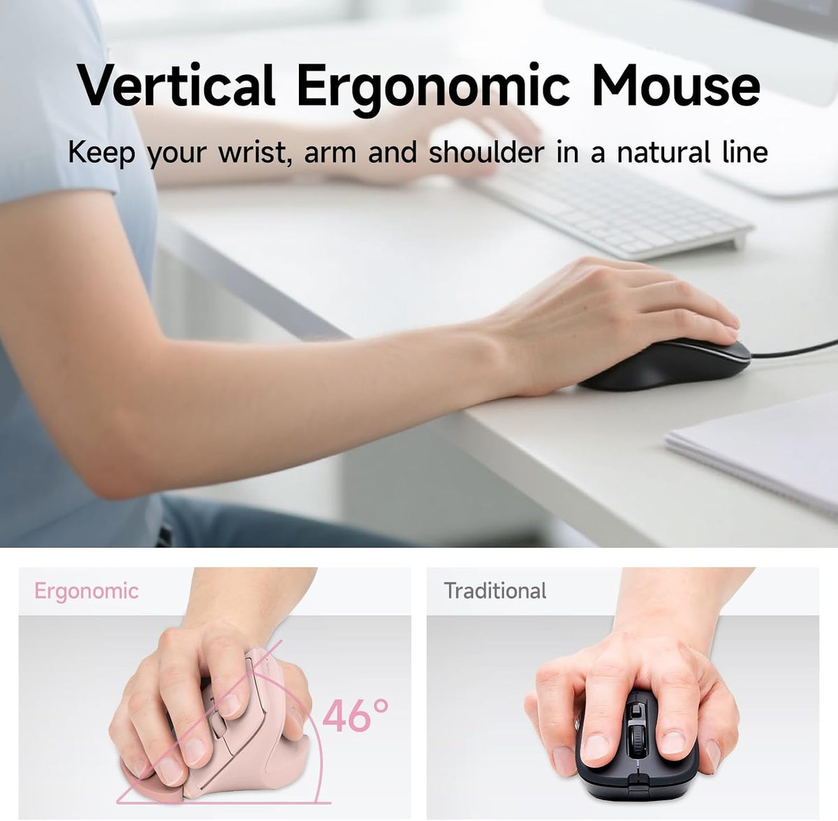 SANWA Wireless Ergonomic Mouse for Large Hands with Wrist Rest, Pink