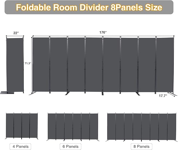 CHOSENM Room Divider, 8 Panel Folding Privacy Screens - Image 2