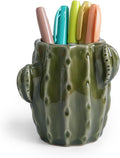 Cactus Ceramic Pencil Holder for Desk, Cute Western Office Decor | Stable Organizer for Pen, Makeup Brush & Toothbrush, Lovely Decor for Bathroom, School or Home Desk, Ideal Gift Choice