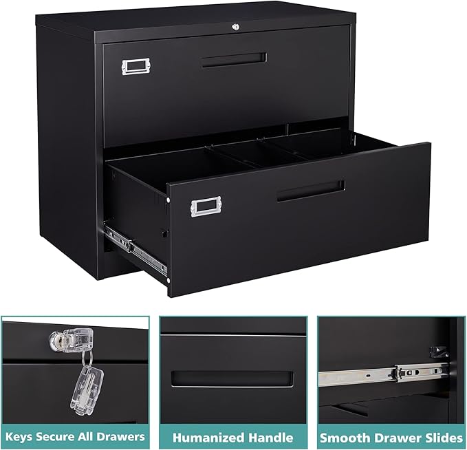MIIIKO Lateral File Cabinet 2 Drawer, 35.4" Wide Drawers Storage File Cabinet - Image 6