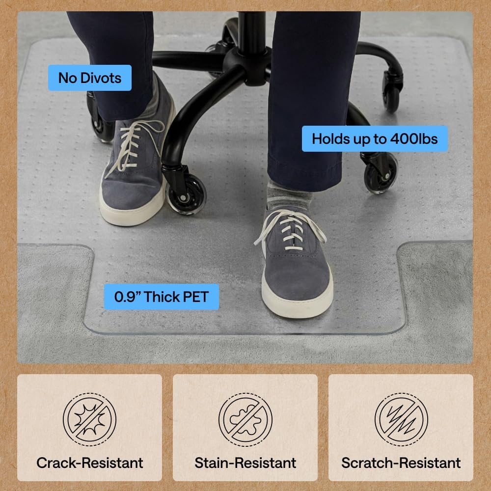 GORILLA GRIP Slip Resistant Clear Office Chair Mat for Carpet Floors, Smooth Rolling Glide Under Desk, Heavy Duty Plastic Computer Mats and Carpeted Floor Protector, Work and Gaming Chairs, 29x47
