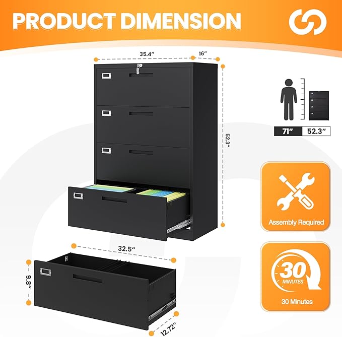 AFAIF 4 Drawer File Cabinets for Home Office, Metal Filing Cabinet - Image 3