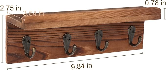 HRONRAD Rustic Key Holder for Wall, Farmhouse Wall Shelf - Image 6