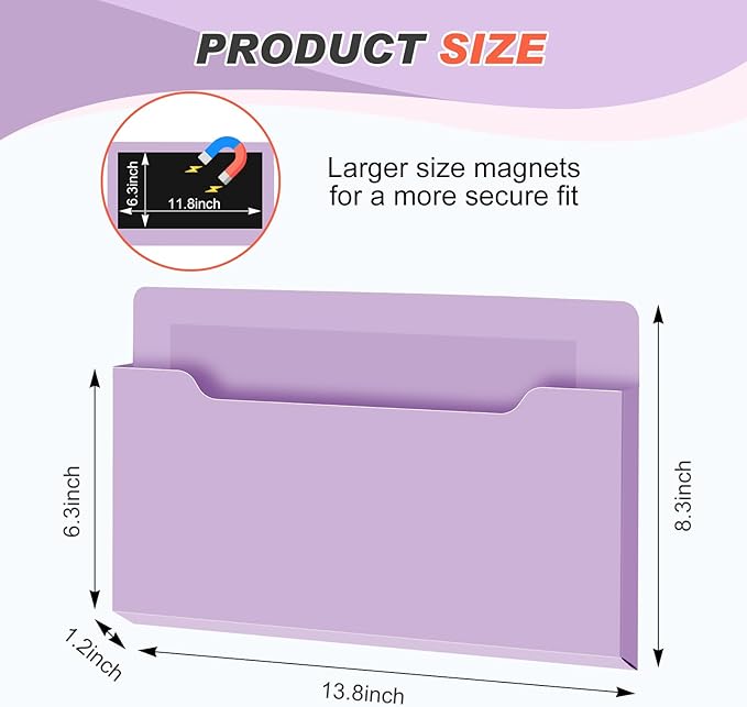 Magnetic Pocket File Holder Large File Folder Organizer Paper Mail Letters - Image 2
