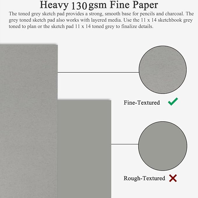 Fuxi Toned Gray Sketchbook 11x14, Large Drawing Pad, 60 Sheets Spiral Bound - Image 3
