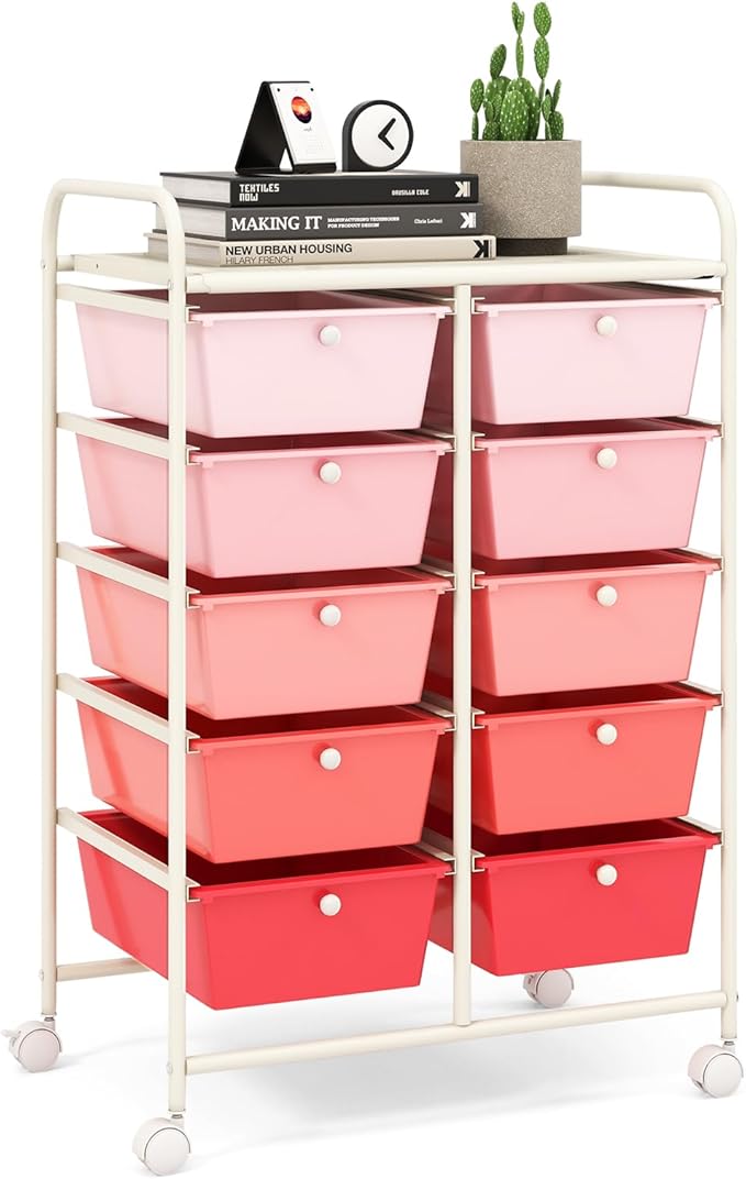 LDAILY 10 Drawer Rolling Cart, Storage Cart Organizer on Wheels, Drawer Cart by LDAILY