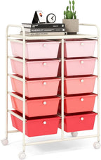 LDAILY 10 Drawer Rolling Cart, Storage Cart Organizer on Wheels, Drawer Cart by LDAILY