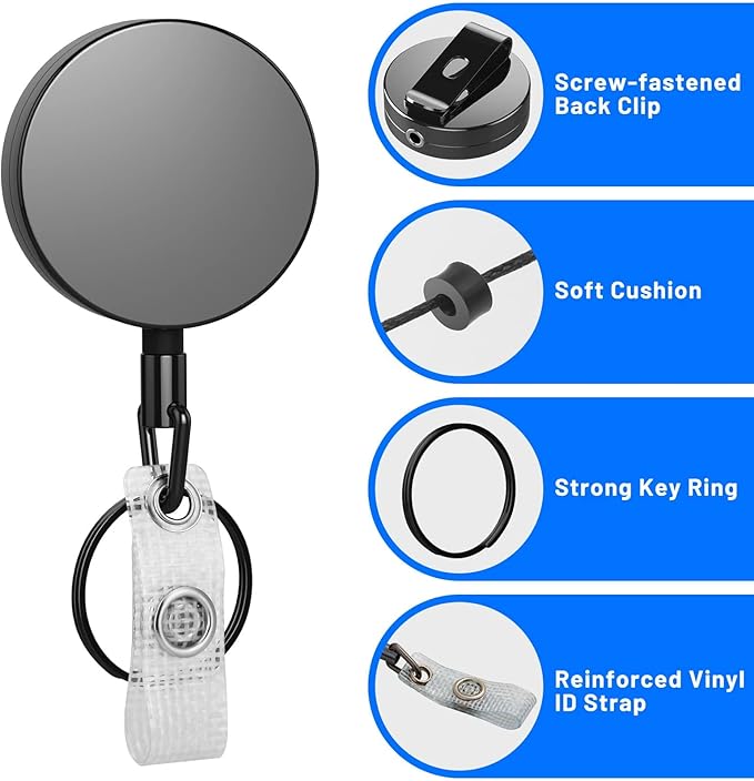 3 Pcs Heavy Duty Badge Reels Retractable Badge Holder, Selizo Metal Retractable - Image 4