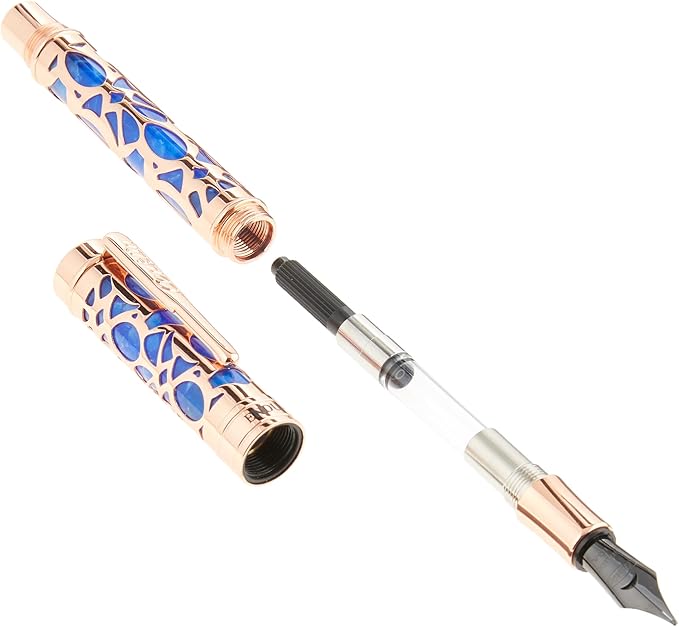 Conklin Endura Deco Crest Fountain Pen in Blue, Broad Nib, Premium Writing - Image 3