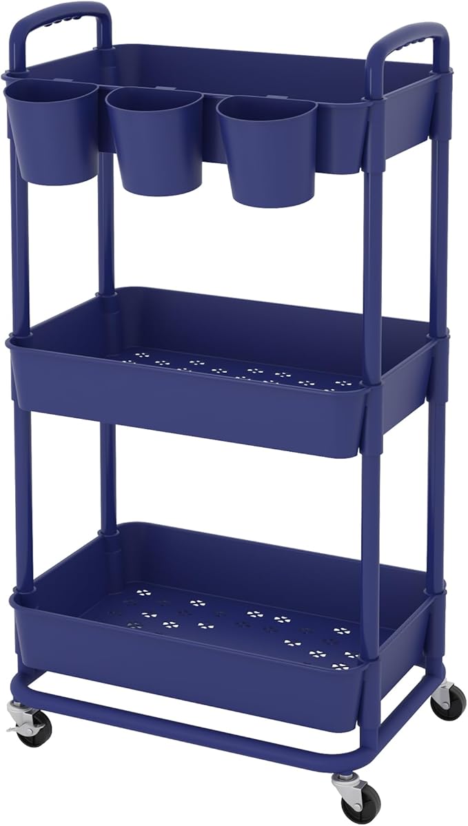 JIUYOTREE 3-Tier Plastic Rolling Storage Cart Utility Cart - Image 8