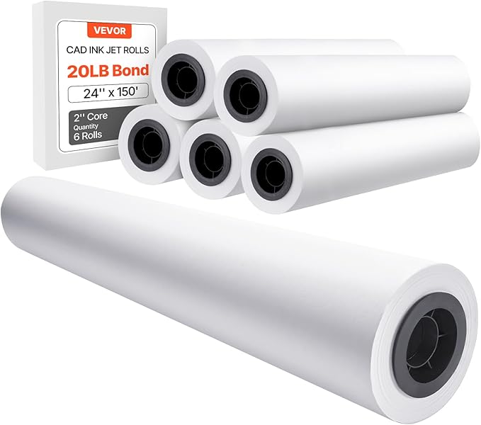 VEVOR 24 in x 150 ft Plotter Paper, 6 Rolls, 20 LB Bond, Architectural D/E by VEVOR