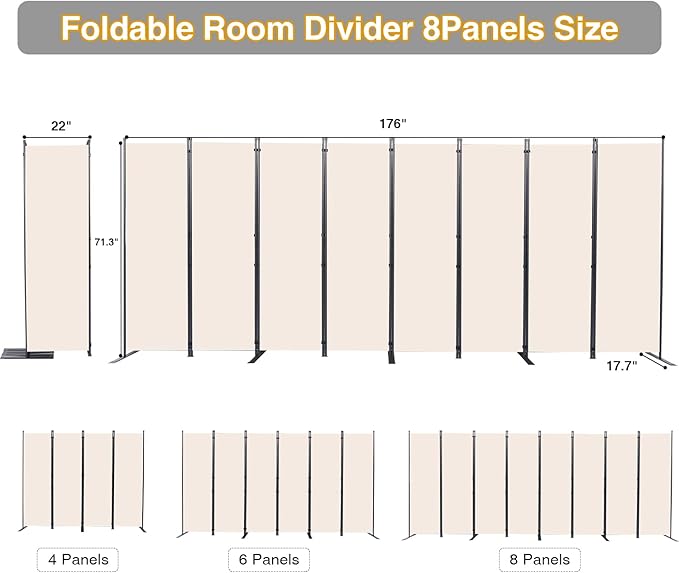 CHOSENM Room Divider, 8 Panel Folding Privacy Screens - Image 2