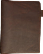 ROVA Full Grain Leather Notebook Journal Cover - Hand Crafted in the USA - Fits Moleskine XL (9.75" x 7.5") - Lay Flat Design with Pen Loop - Brown