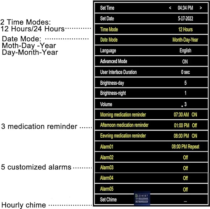 Aowasi Digital Day Calendar Clock Auto-Diming & 8 Alarms Options Extra Large - Image 6