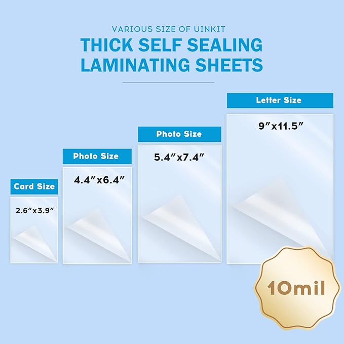 Uinkit 10Mil 20Pack 5”x7“ Double-Sided Self-Sealing Laminating Pouches - Image 4