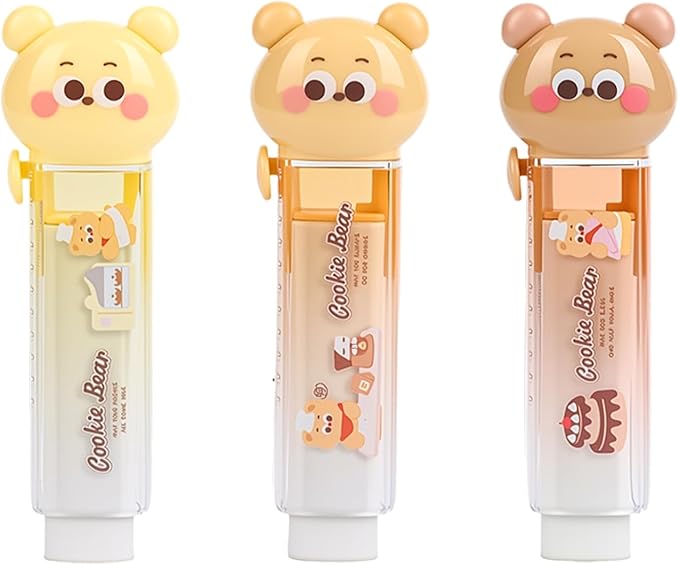 3PCS Retractable Pencil Eraser, Cute Erasers, Kawaii Bear Eraser in Three Colors by Unknown