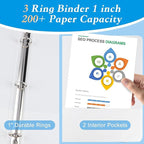 CIXILDTS 1-inch Round Ring Binder, Durable 1" 3 Ring Binder Fit Letter Size - Image 3
