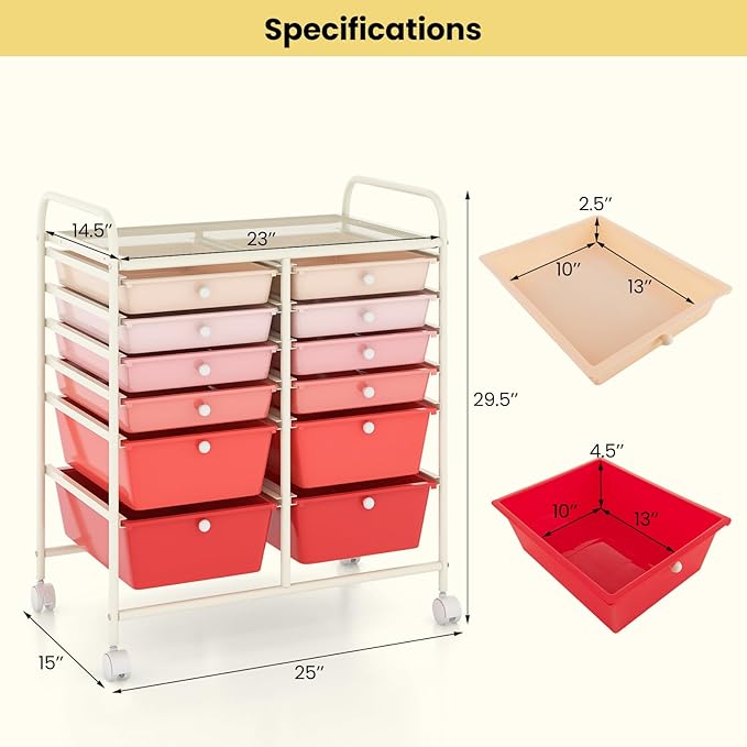 Giantex 12 Drawer Rolling Storage Cart Tools Scrapbook Paper Office School - Image 3