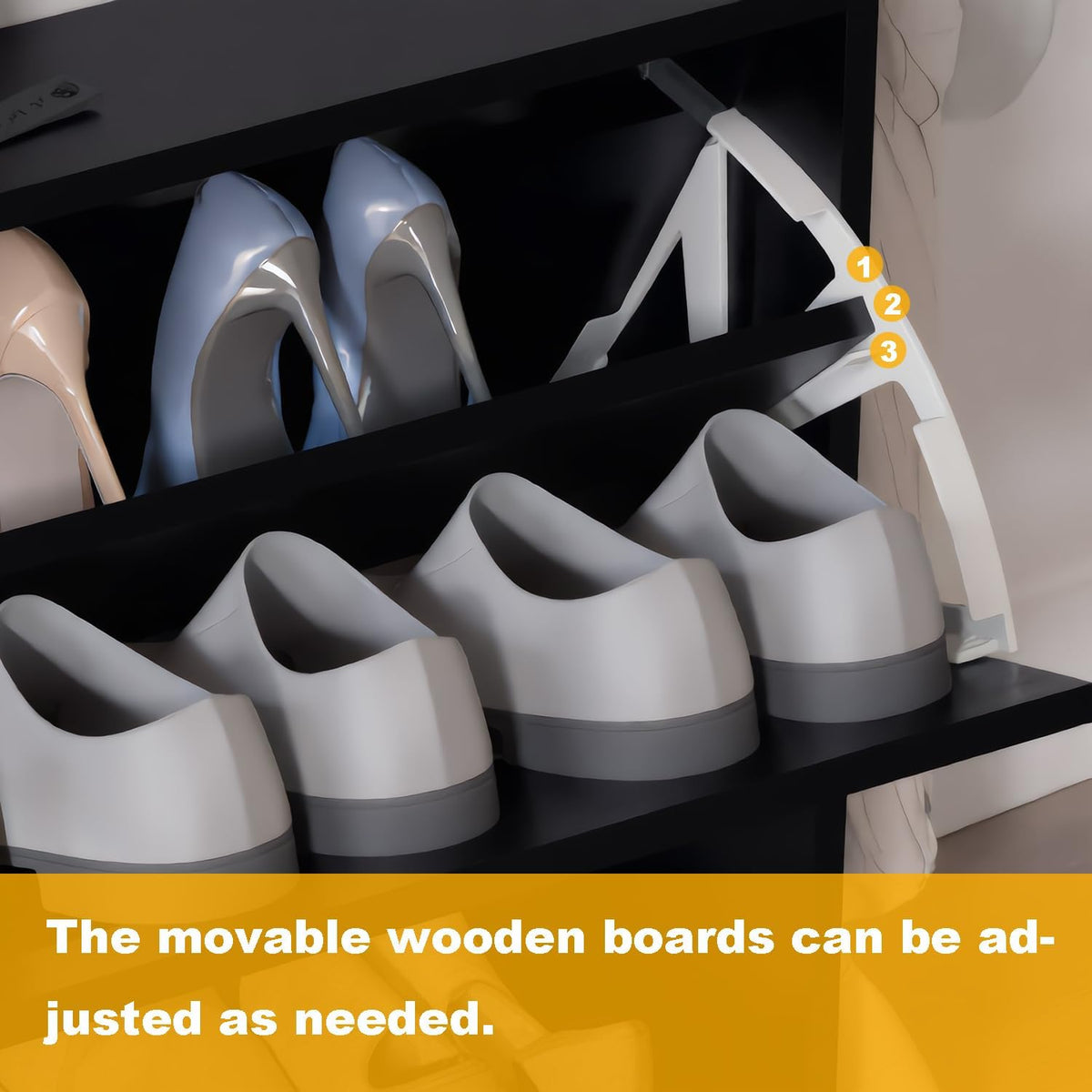 Modern Shoe Cabinet with 2 Flip Drawers, Fluted Panel Freestanding Wood Organ...