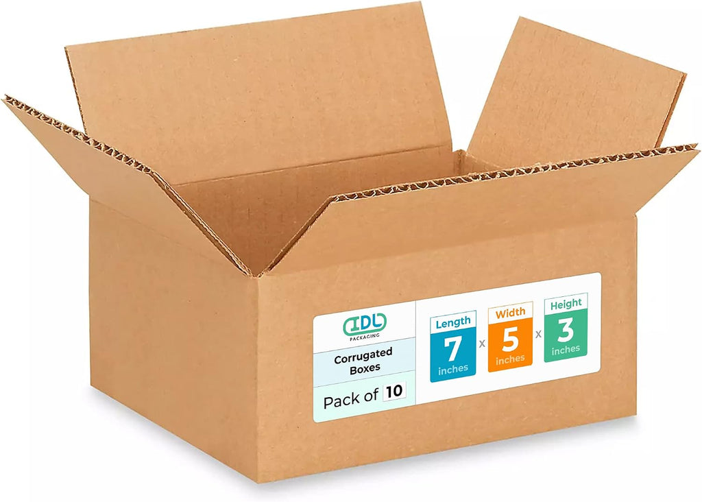 IDL Packaging - B-753-10 Small Corrugated Shipping Boxes 7"L x 5”W x 3"H -
