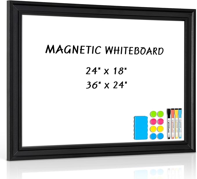 White Board for Wall, Decorative Black Vintage Wooden Frame Whiteboard for Home by QUEENLINK