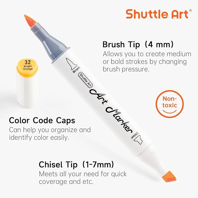 Shuttle Art Pastel Alcohol Markers Brush tip, Dual Tip Brush & Chisel Tip Art - Image 3