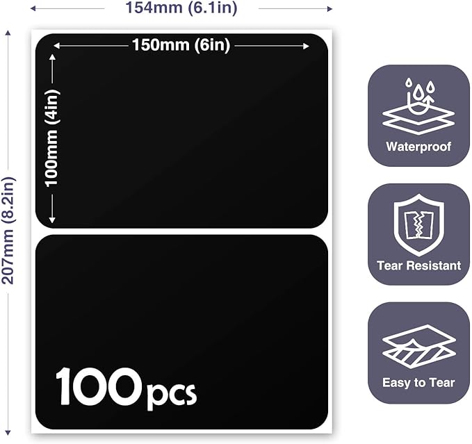100Pcs Large Black Labels for Storage Bins, 6x4 Inch Removable Labels, Large - Image 2